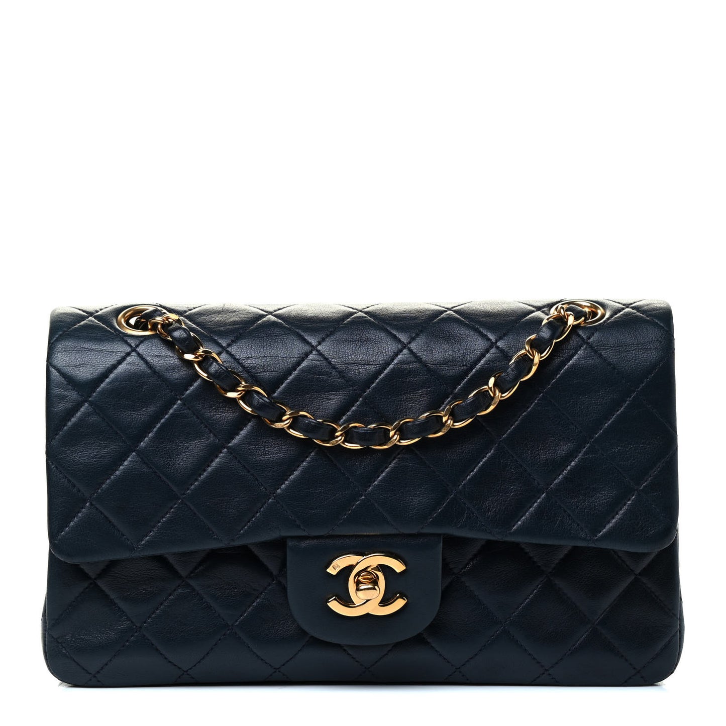 Lambskin Quilted Small Double Flap Navy