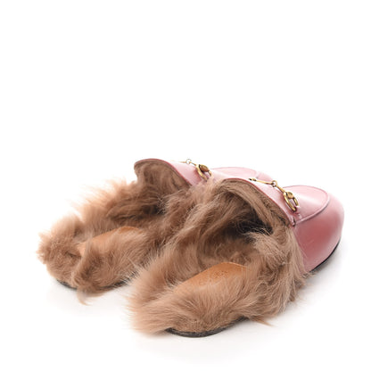 Gucci Calfskin Fur Womens Princetown Slippers 37 Lipstick Rose Natural 4 of 7