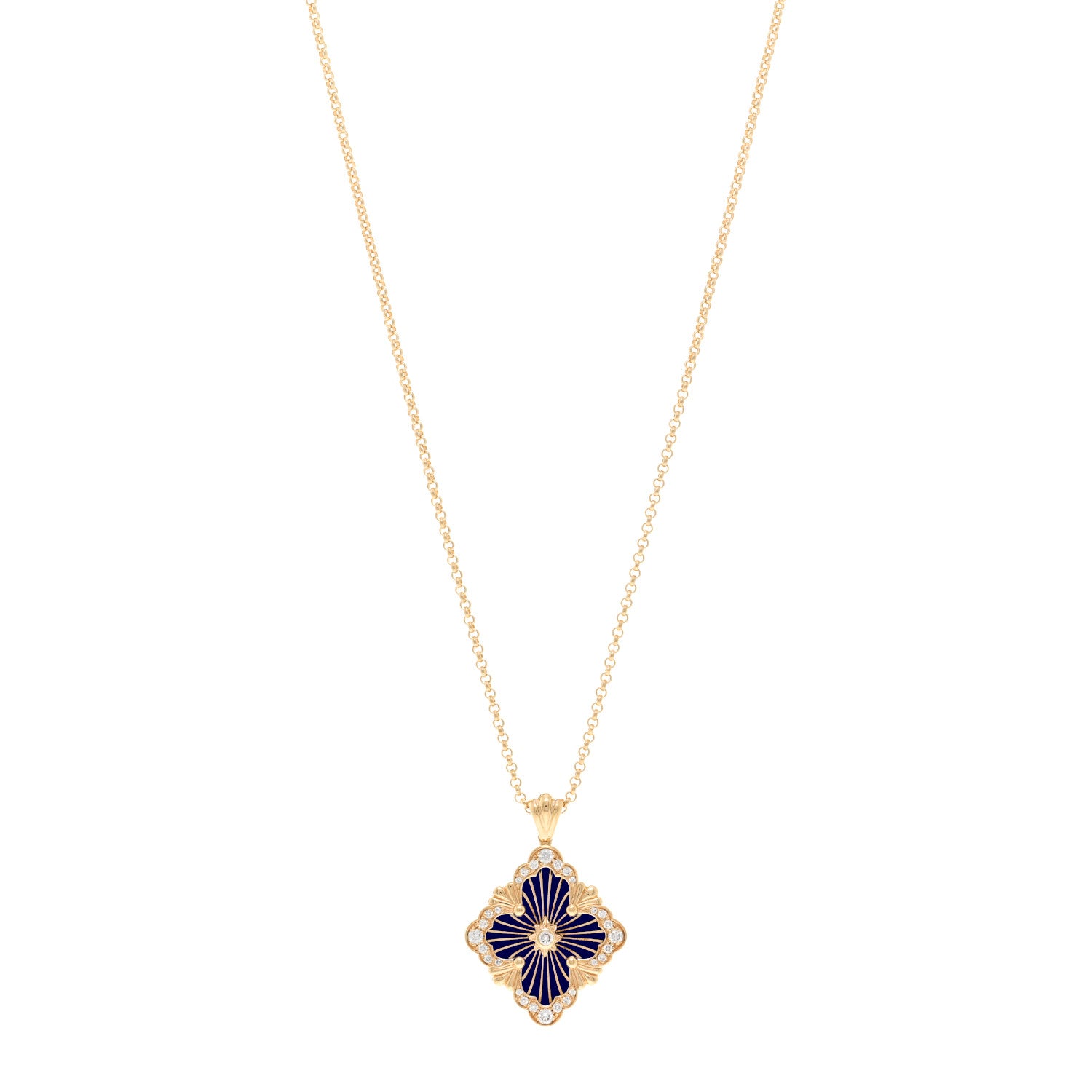 Buccellati 18K Yellow Gold Diamond Enamel Large Opera Tulle Necklace Blue 1 of 5