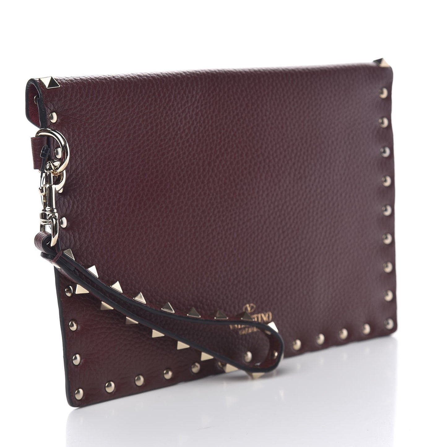 Pebbled Calfskin Medium Rockstud Envelope Flat Wristlet Pouch Rubin