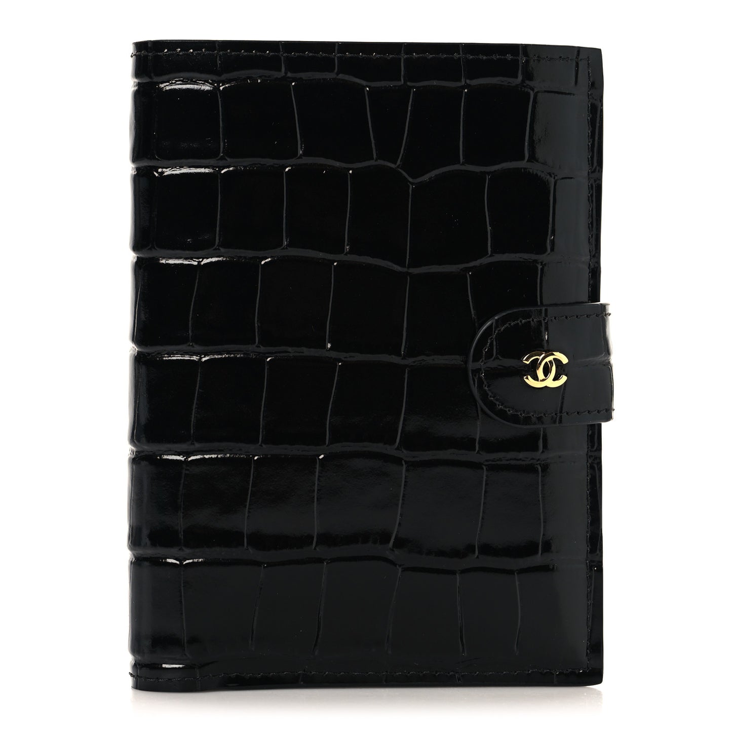 Calfskin Crocodile Embossed Crococo Passport Holder Black