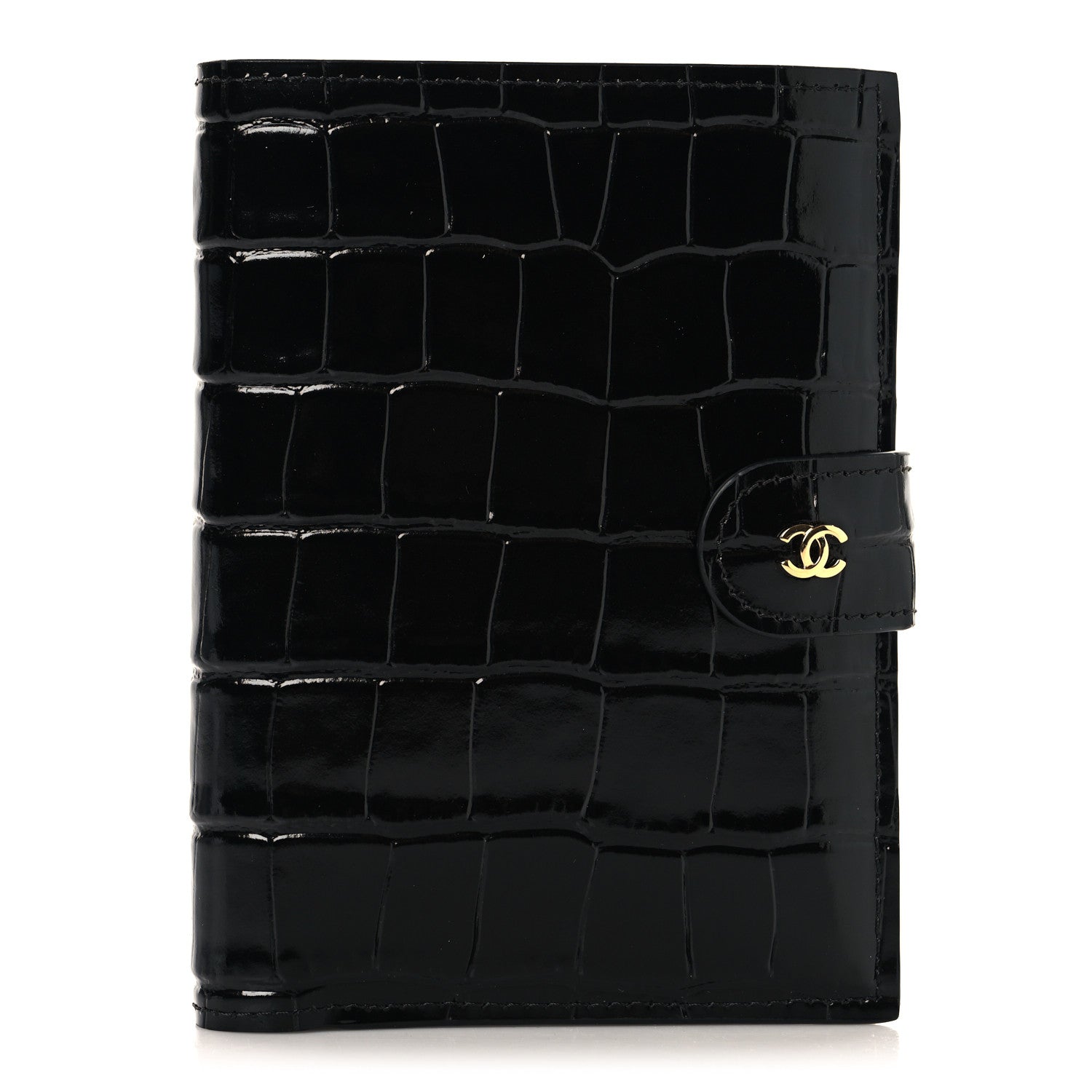 Chanel Calfskin Crocodile Embossed Crococo Passport Holder Black 1 of 8