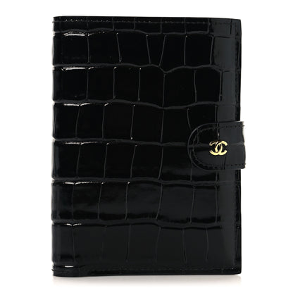 Chanel Calfskin Crocodile Embossed Crococo Passport Holder Black 1 of 8
