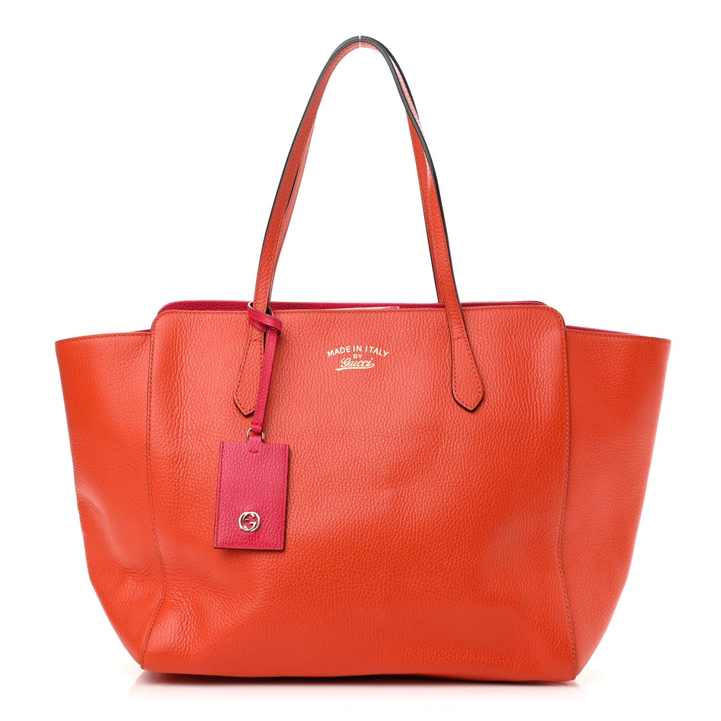 Dollar Calfskin Medium Swing Tote Sun Orange Pure Red