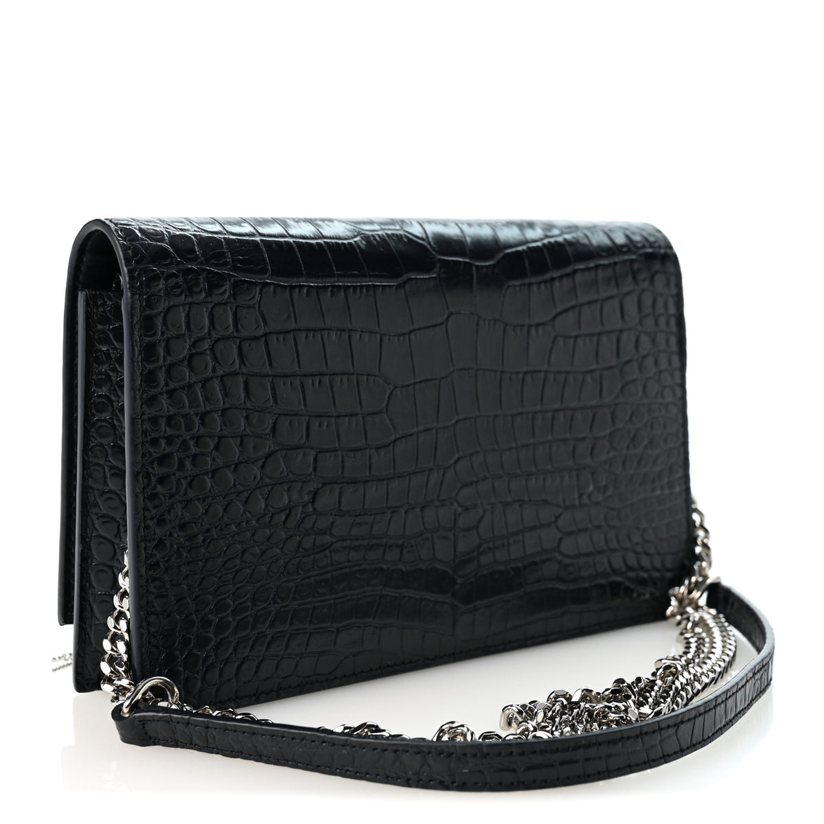 Calfskin Crocodile Embossed Kate Monogram Tassel Chain Wallet Deep Marine