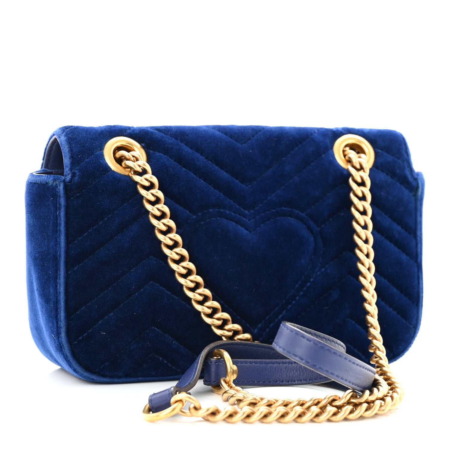 Gucci Velvet Matelasse Mini GG Marmont Shoulder Bag Cobalt Blue 3 of 14