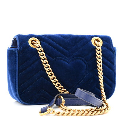 Gucci Velvet Matelasse Mini GG Marmont Shoulder Bag Cobalt Blue 3 of 14