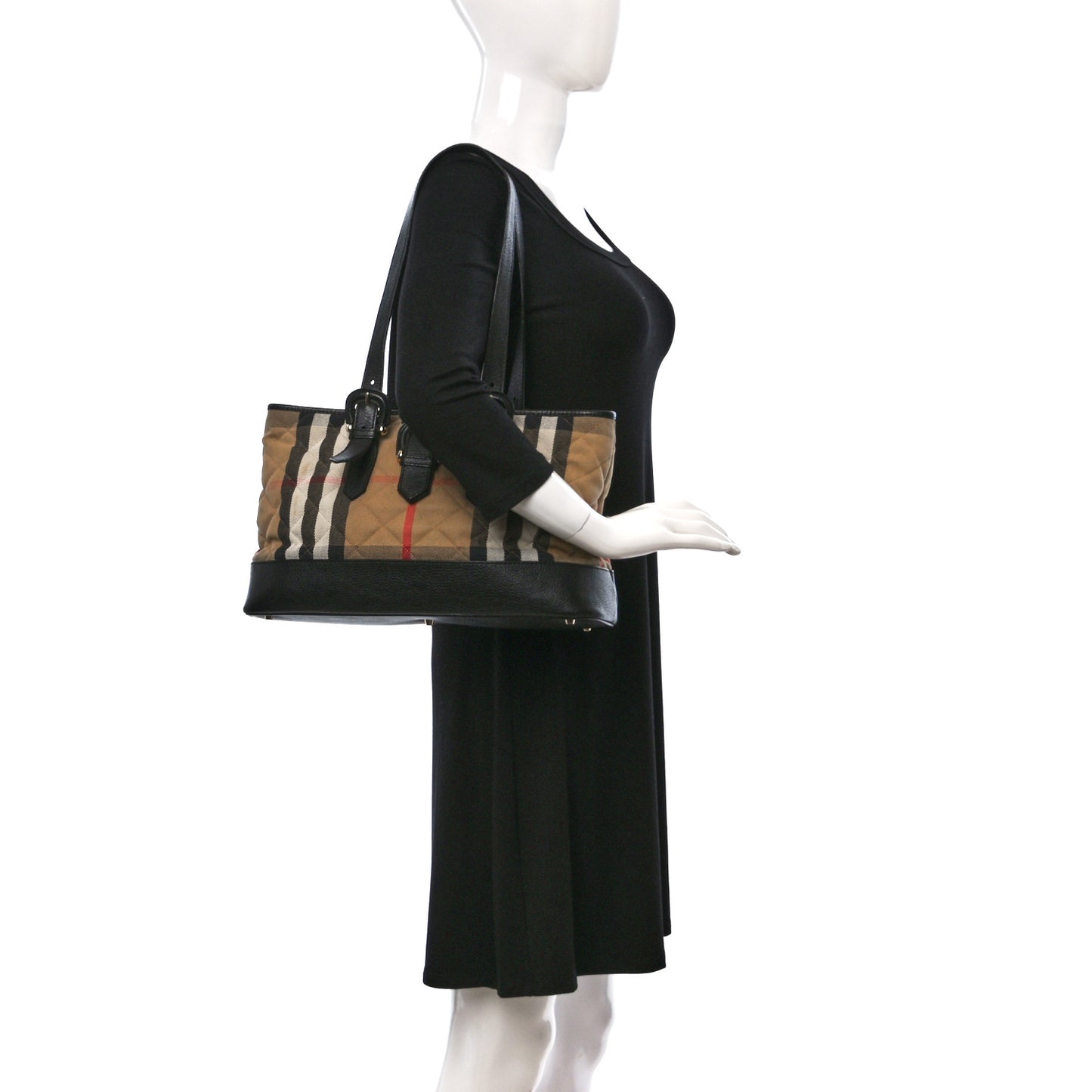 House Check Quilted Tote Brown