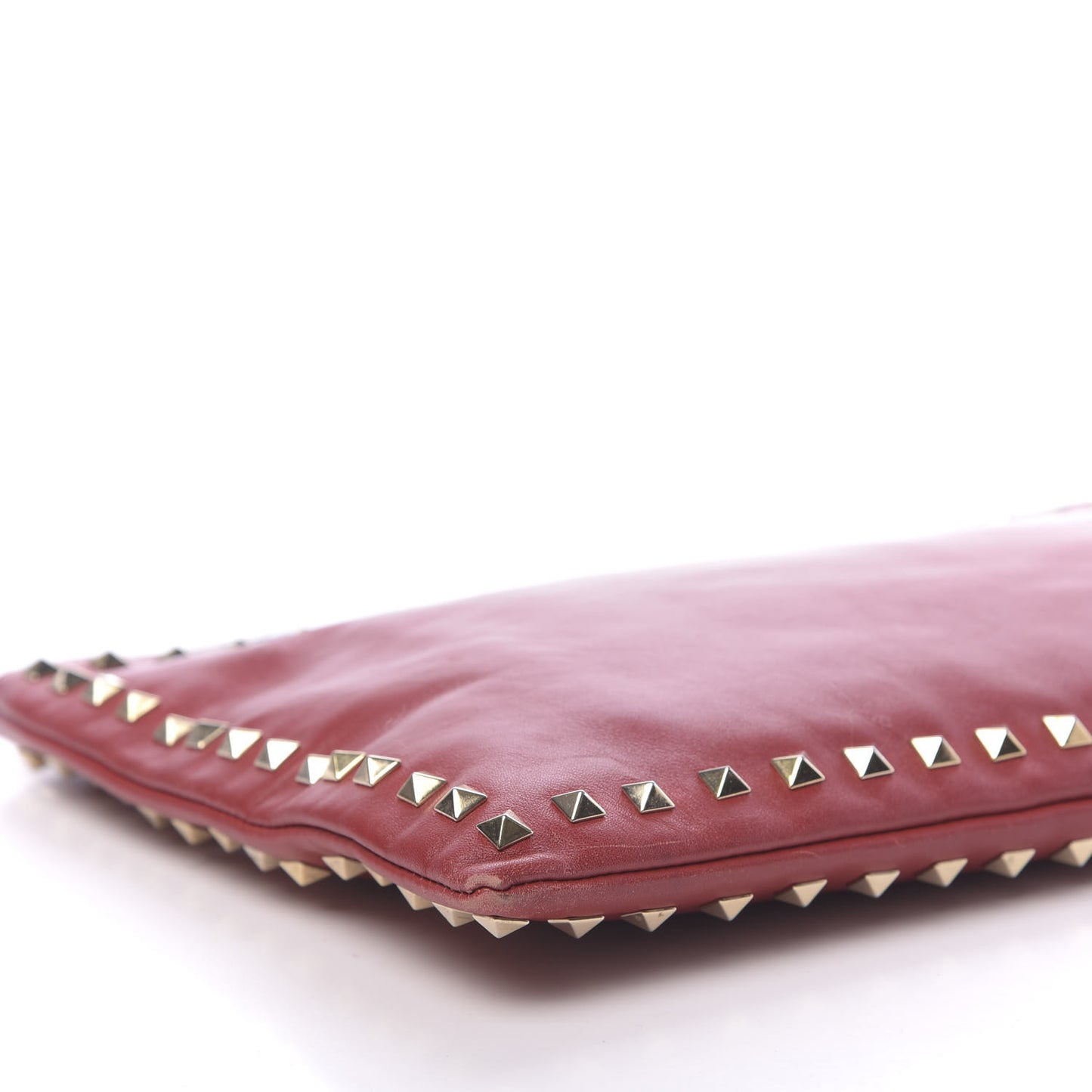 Vitello Large Rockstud Zip Wristlet Pouch Rosso Valentino