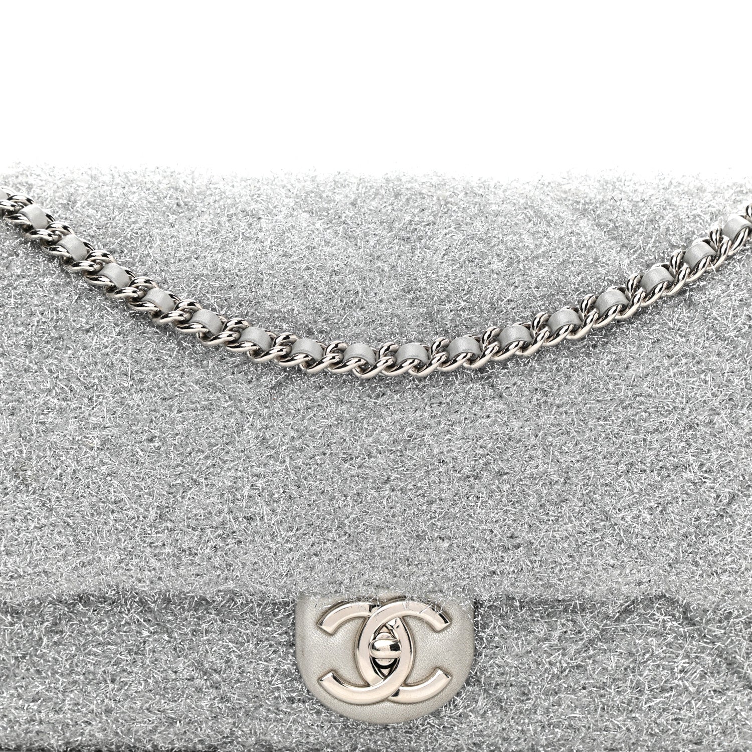 Chanel Lurex Knit Large Pluto Glitter Flap Silver 8 of 8