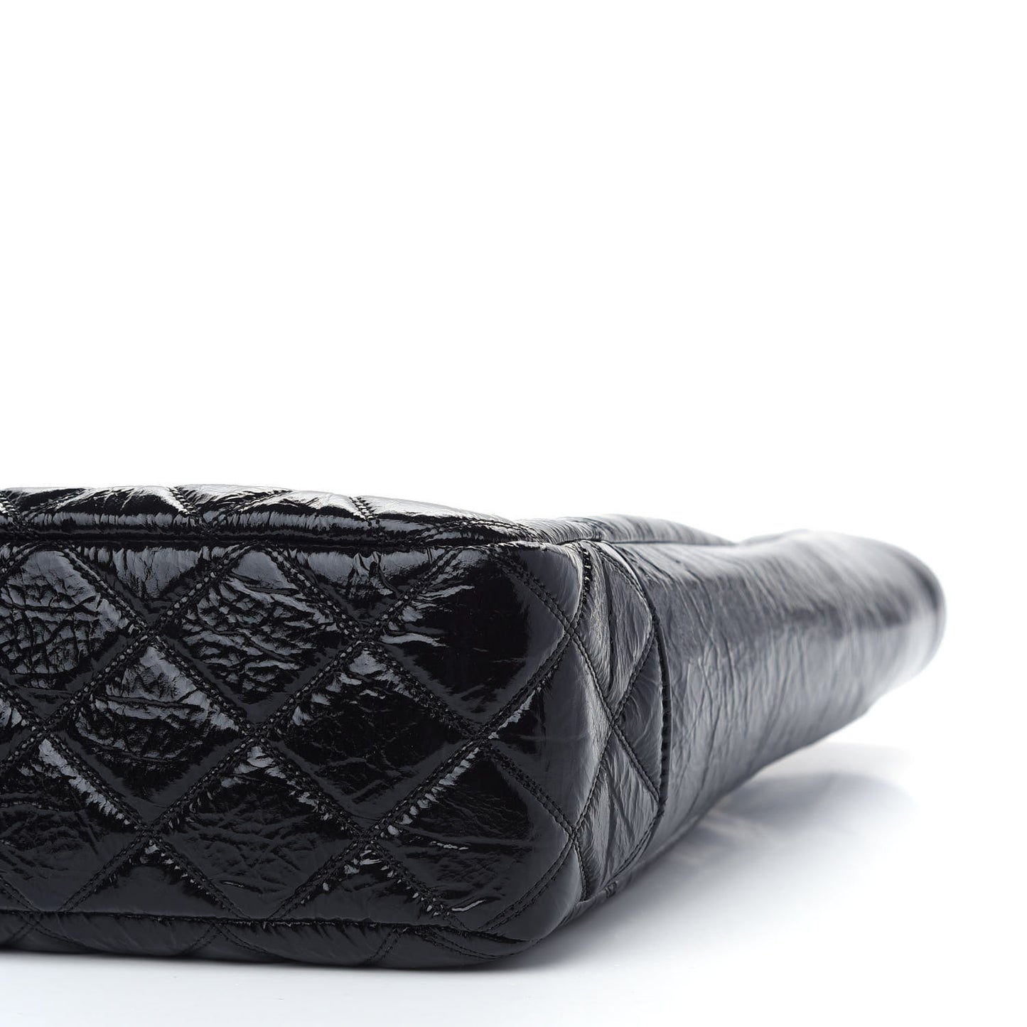 Shiny Aged Calfskin Quilted Small Shopping Bag Black