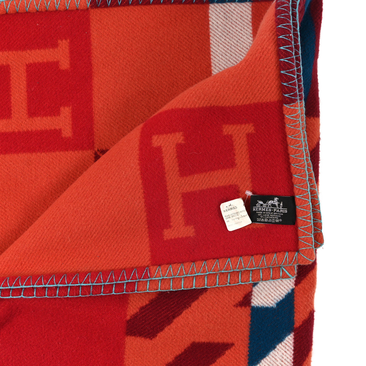 Hermes Wool Cashmere Plaid Avalon Jump'H Blanket Carmin Grenat 3 of 3