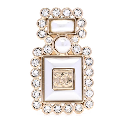 Chanel Resin Crystal Pearl Perfume Bottle CC Brooch White Gold 1 of 5