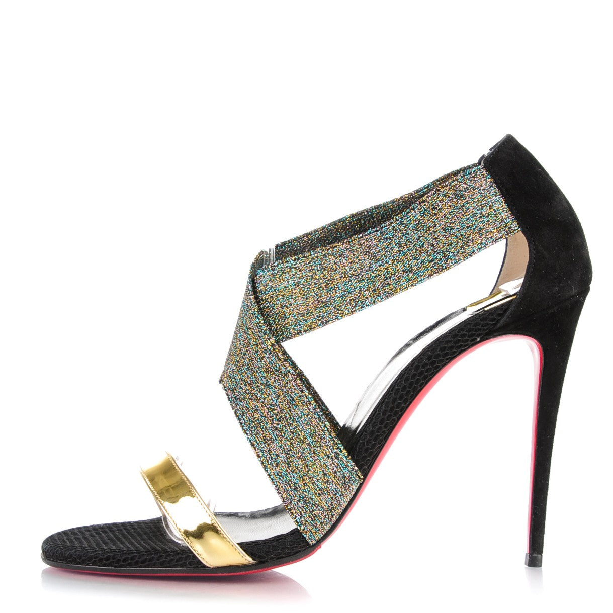 Christian Louboutin Specchio Calfskin Elastagram 100 Sandals 39 Black Multi 1 of 9