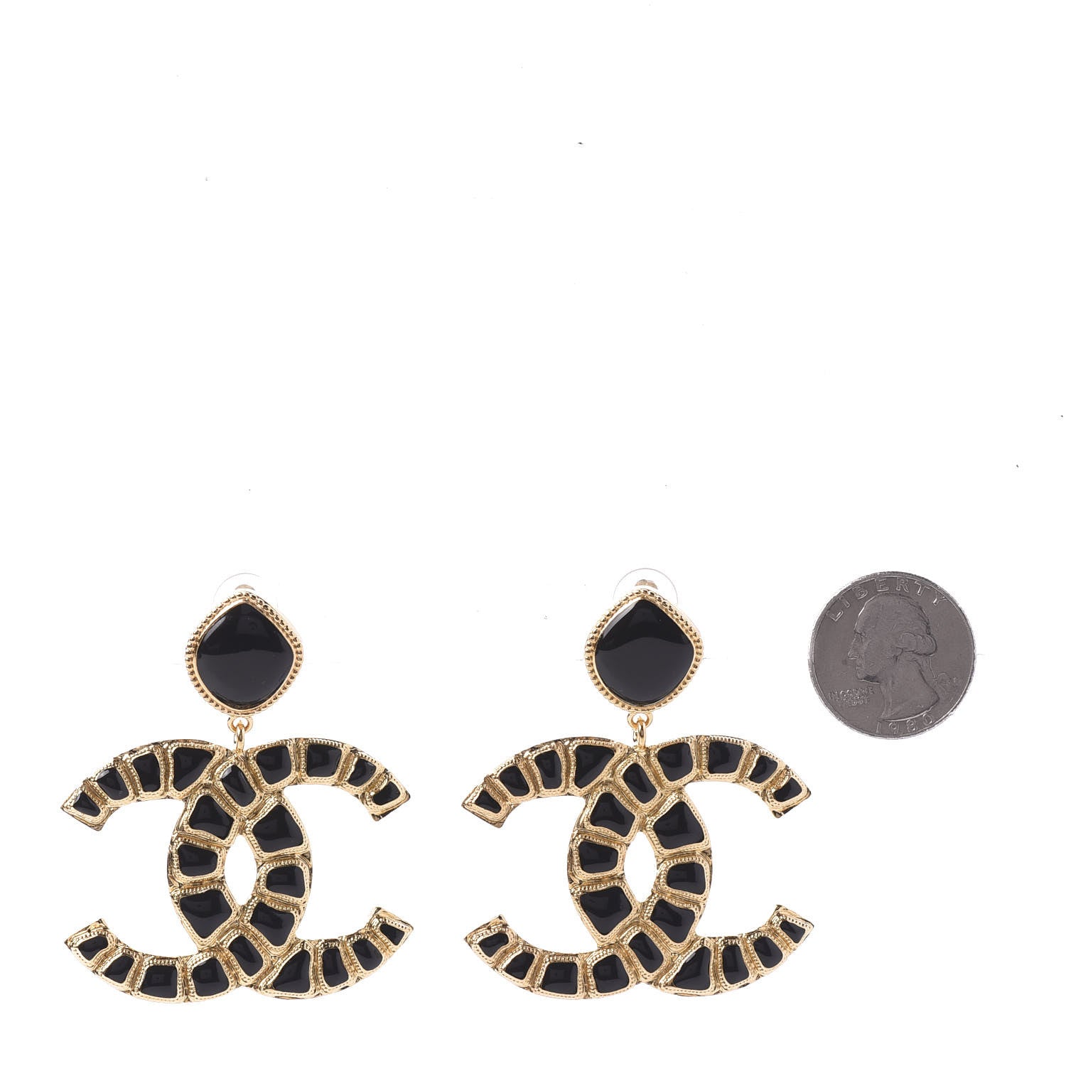 Chanel Resin Along The Nile CC Clip On Earrings Gold Black 2 of 5
