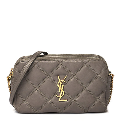 Saint Laurent Grained Lambskin Quilted Mini Becky Double Zip Bag Taupe 1 of 14