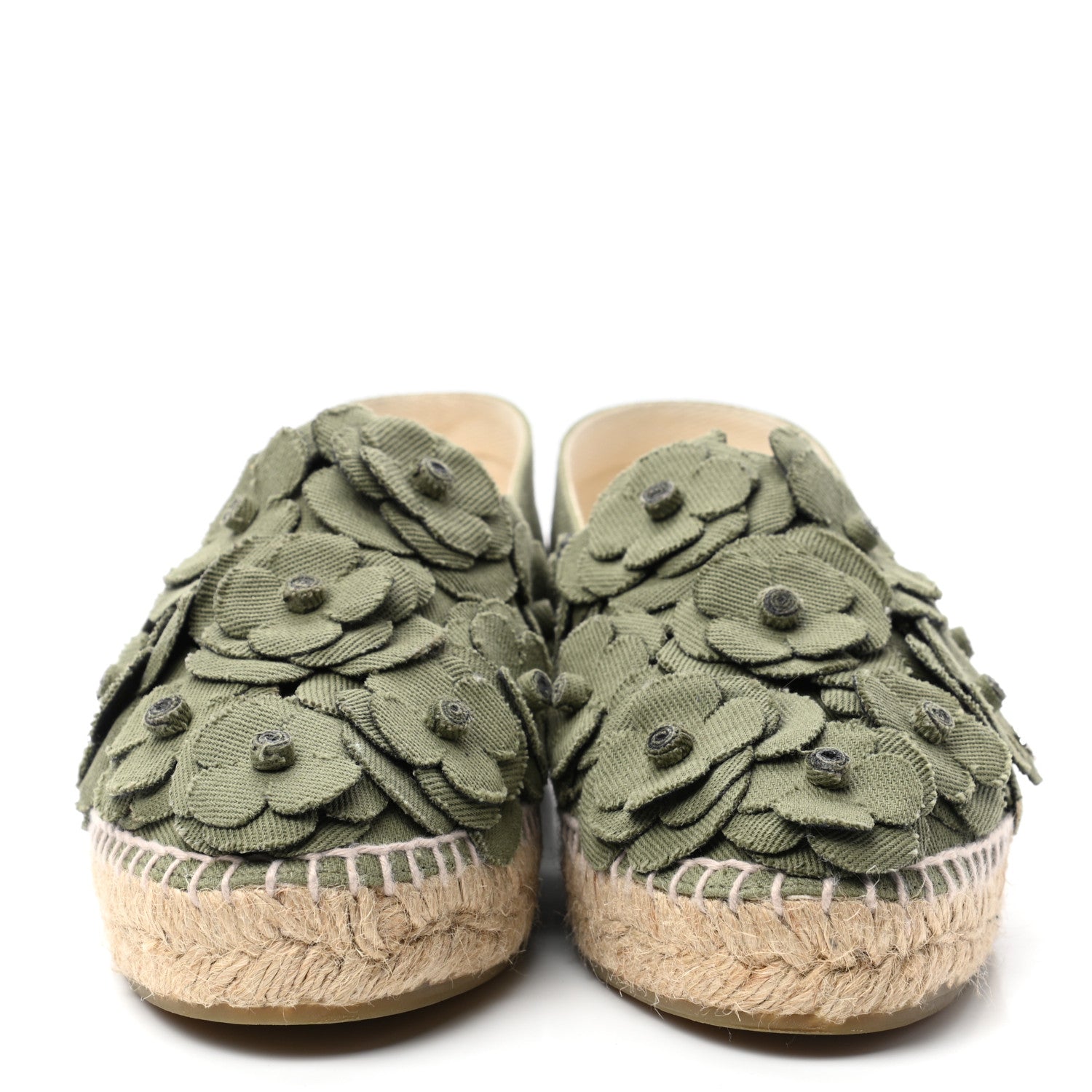 Chanel Suede Camellia CC Espadrilles 38 Khaki 2 of 9