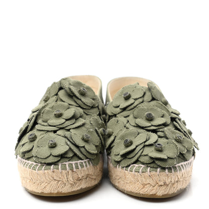 Chanel Suede Camellia CC Espadrilles 38 Khaki 2 of 9