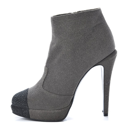 Chanel Glitter Suede Cap Toe Short Boots 37.5 Taupe Black 1 of 10