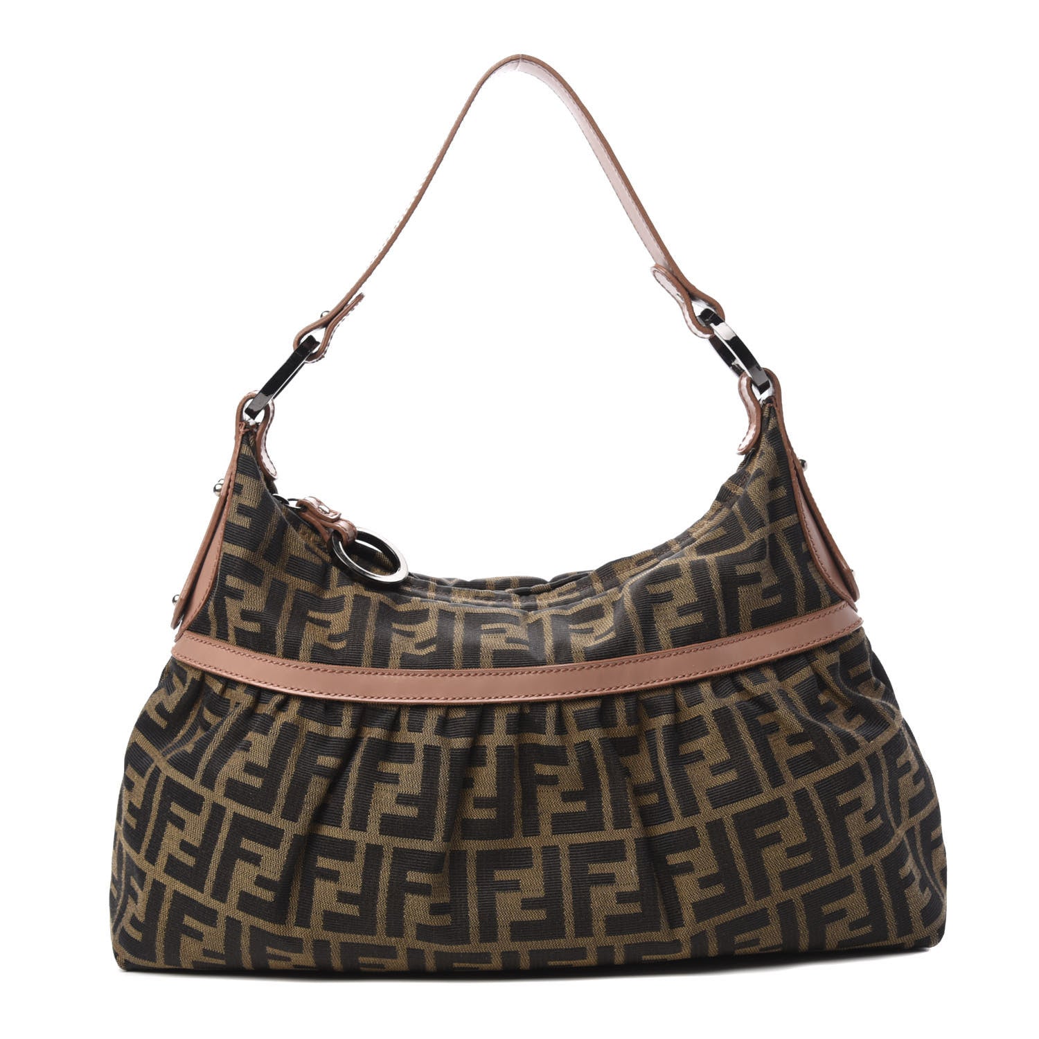 Fendi Zucca Cuoio Lucido Hobo Tobacco Bois de Rose 1 of 10