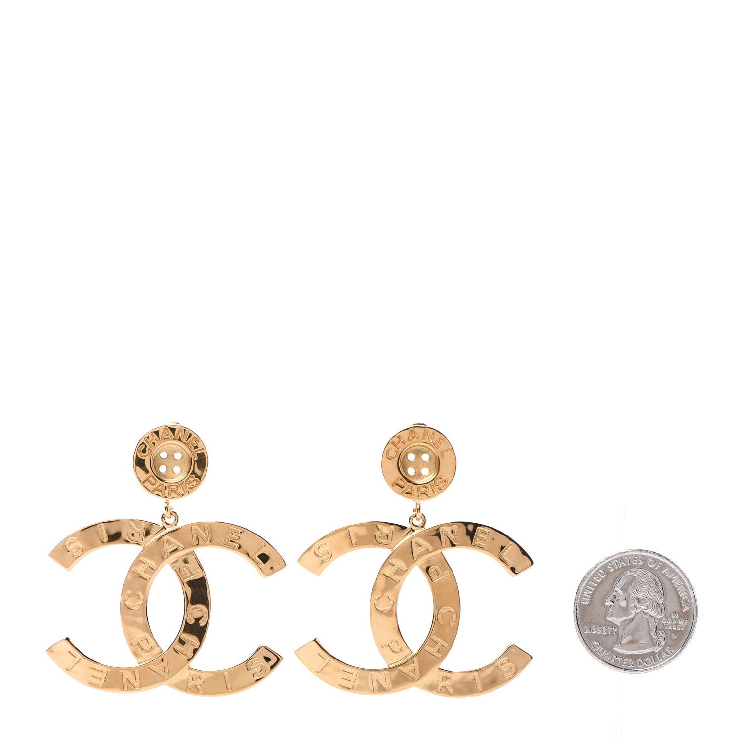 Chanel Metal Large Paris Button Earrings Gold 2 of 5