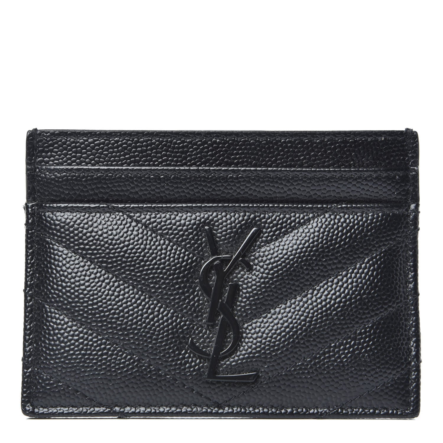 Saint Laurent Grain De Poudre Matelasse Chevron Monogram Credit Card Case Black 1 of 6