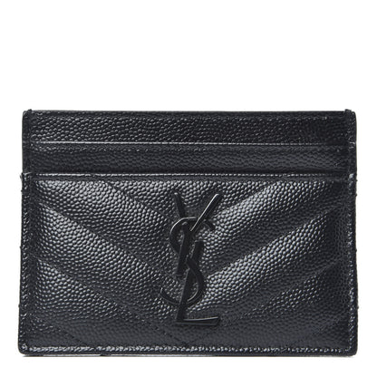 Saint Laurent Grain De Poudre Matelasse Chevron Monogram Credit Card Case Black 1 of 6