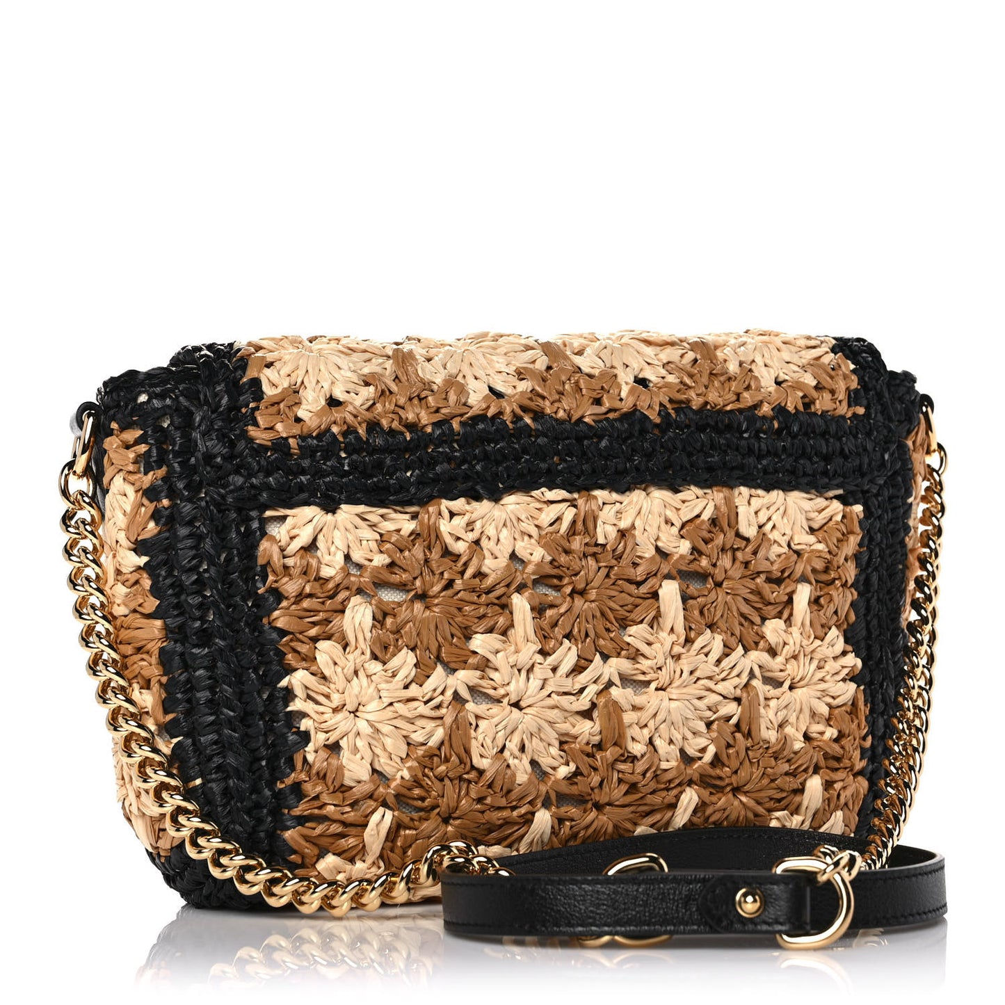 Raffia Azalea Calfskin Crochet Flower Small GG Marmont Shoulder Bag Natural Ecru Black