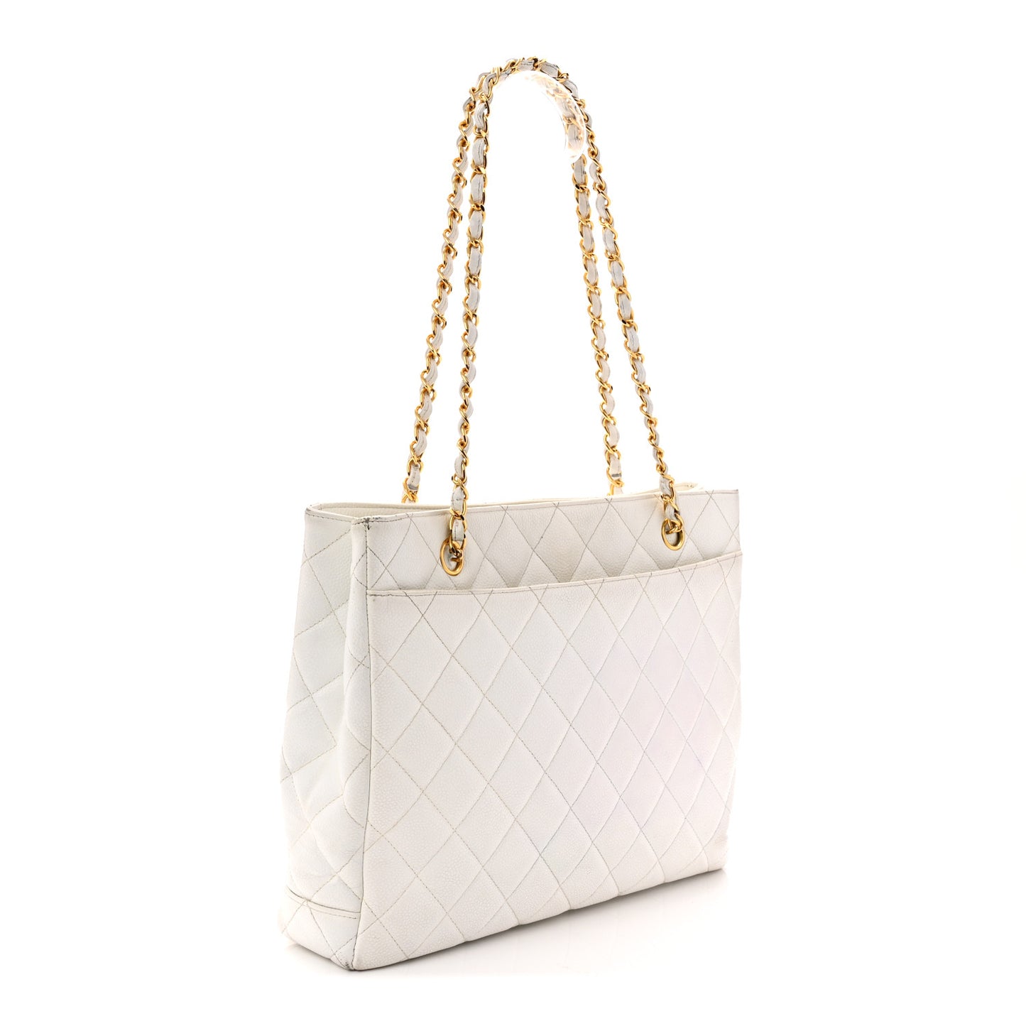Caviar Quilted Shopper Tote White