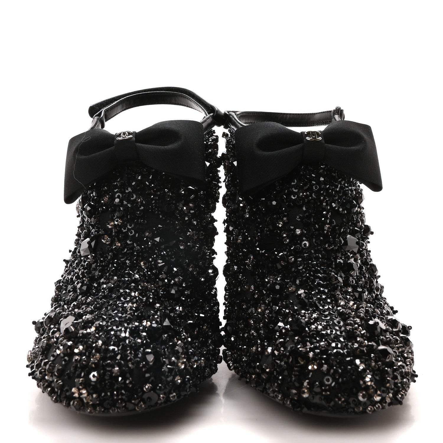 Chanel Grosgrain Beaded Bow Slingback Boots 38.5 Black 3 of 8