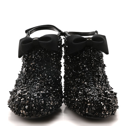 Chanel Grosgrain Beaded Bow Slingback Boots 38.5 Black 3 of 8