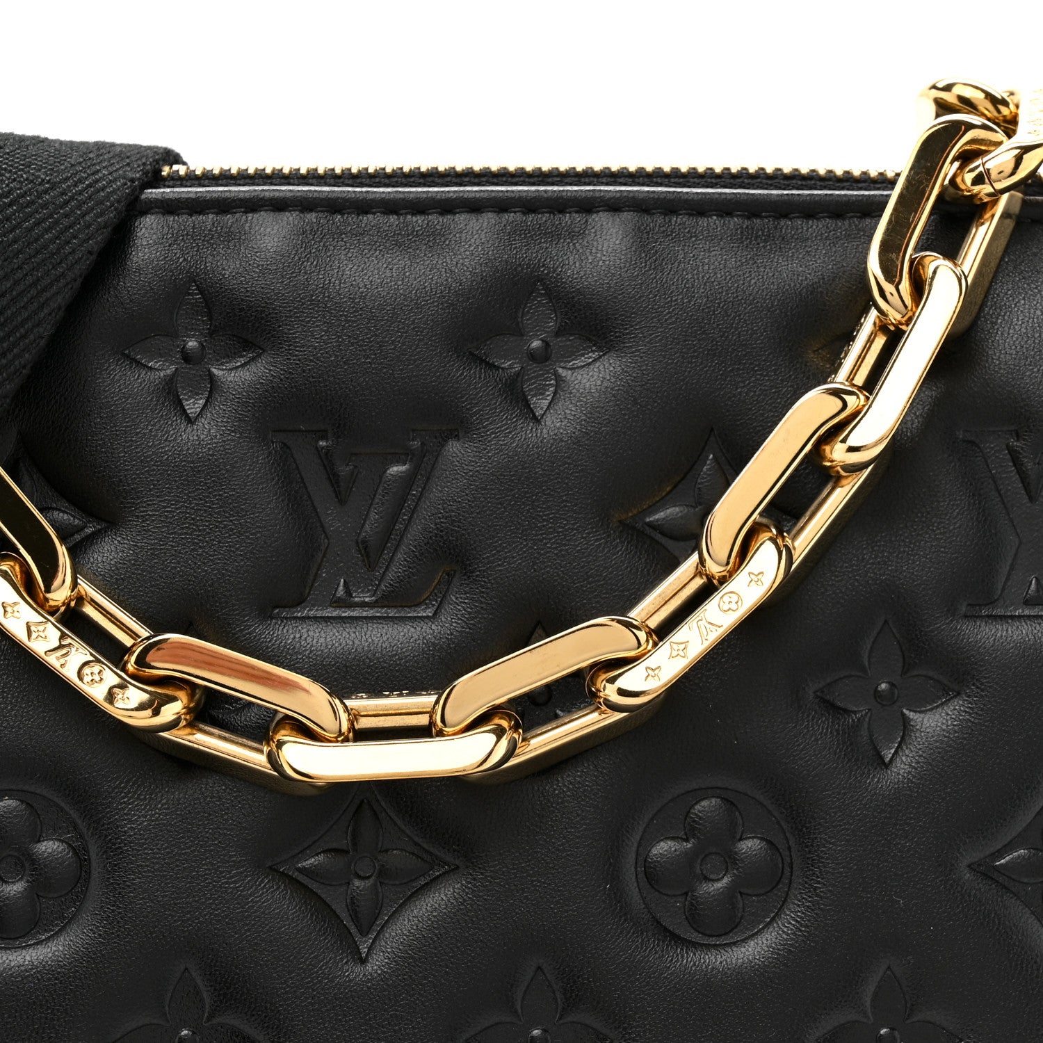 Louis Vuitton Lambskin Embossed Monogram Coussin PM Black 9 of 11