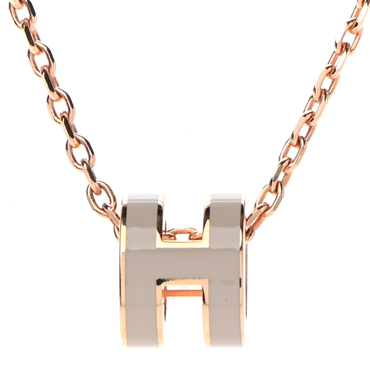 Hermes Lacquered Rose Gold Mini Pop H Pendant Necklace Marron Glace 4 of 8