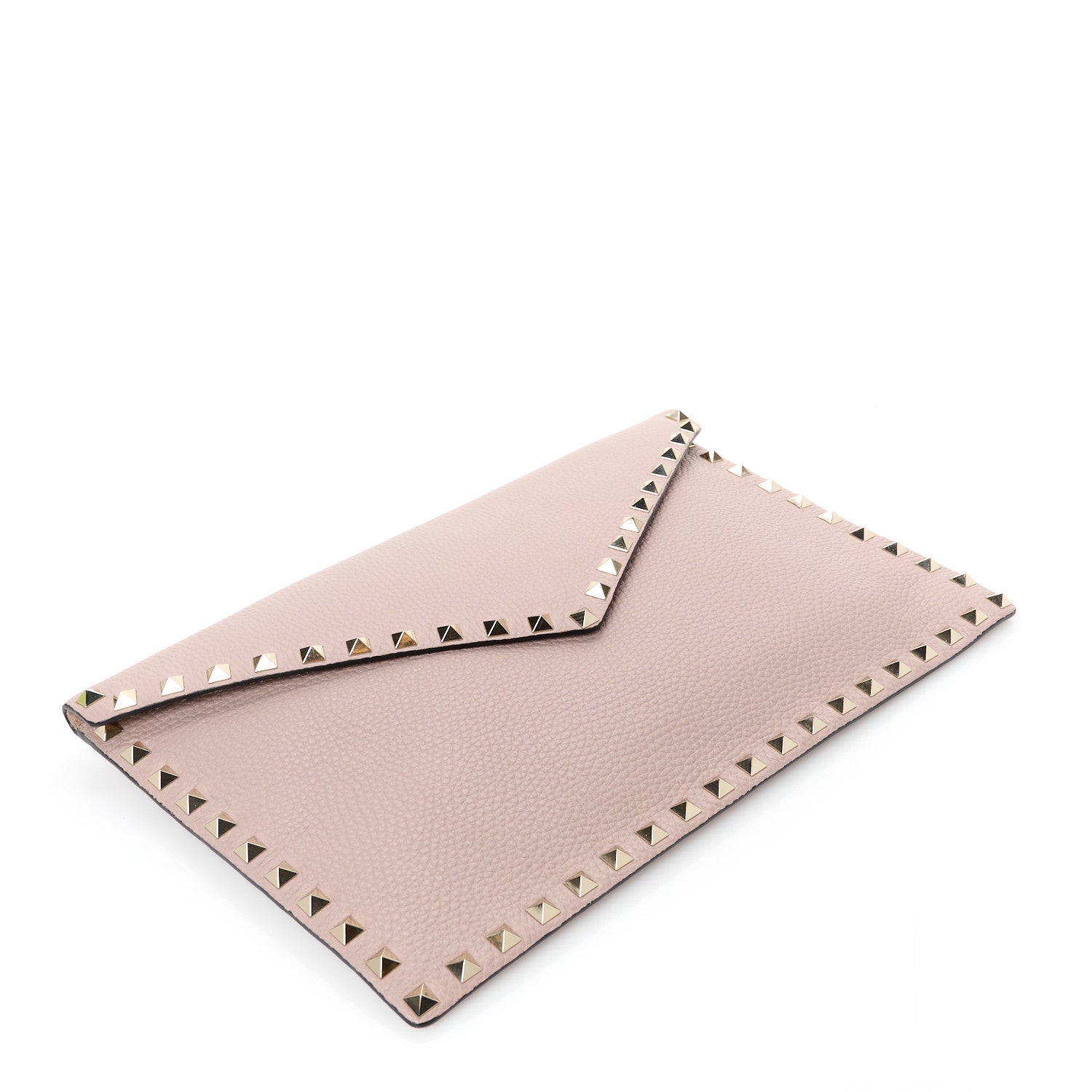 Valentino Garavani Pebbled Calfskin Large Rockstud Envelope Clutch Poudre 4 of 10