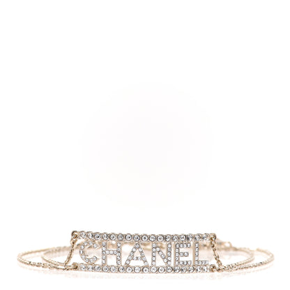 Chanel Metal Crystal Logo Choker Necklace Gold 1 of 5
