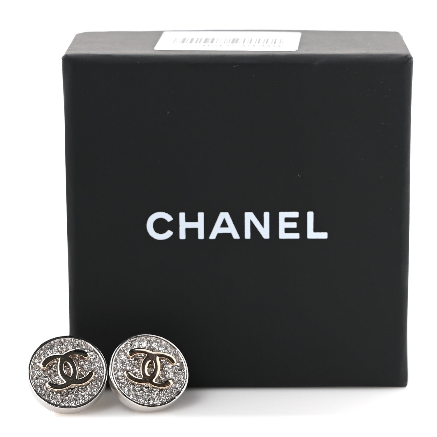 Chanel Crystal CC Round Earrings Silver 5 of 5