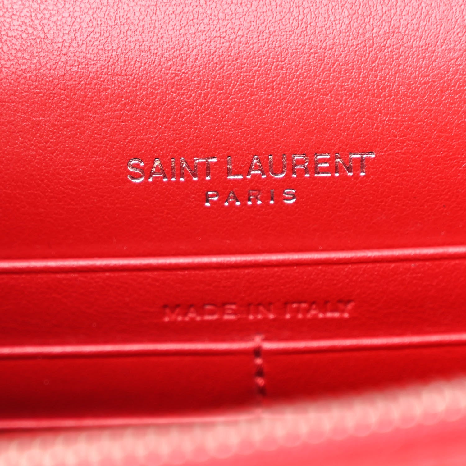 Saint Laurent Calfskin Crocodile Embossed Kate Monogram Tassel Chain Wallet Red 6 of 14