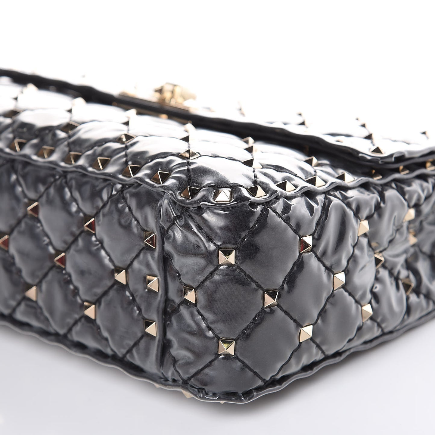 Patent Medium Rockstud Spike Shoulder Bag Black
