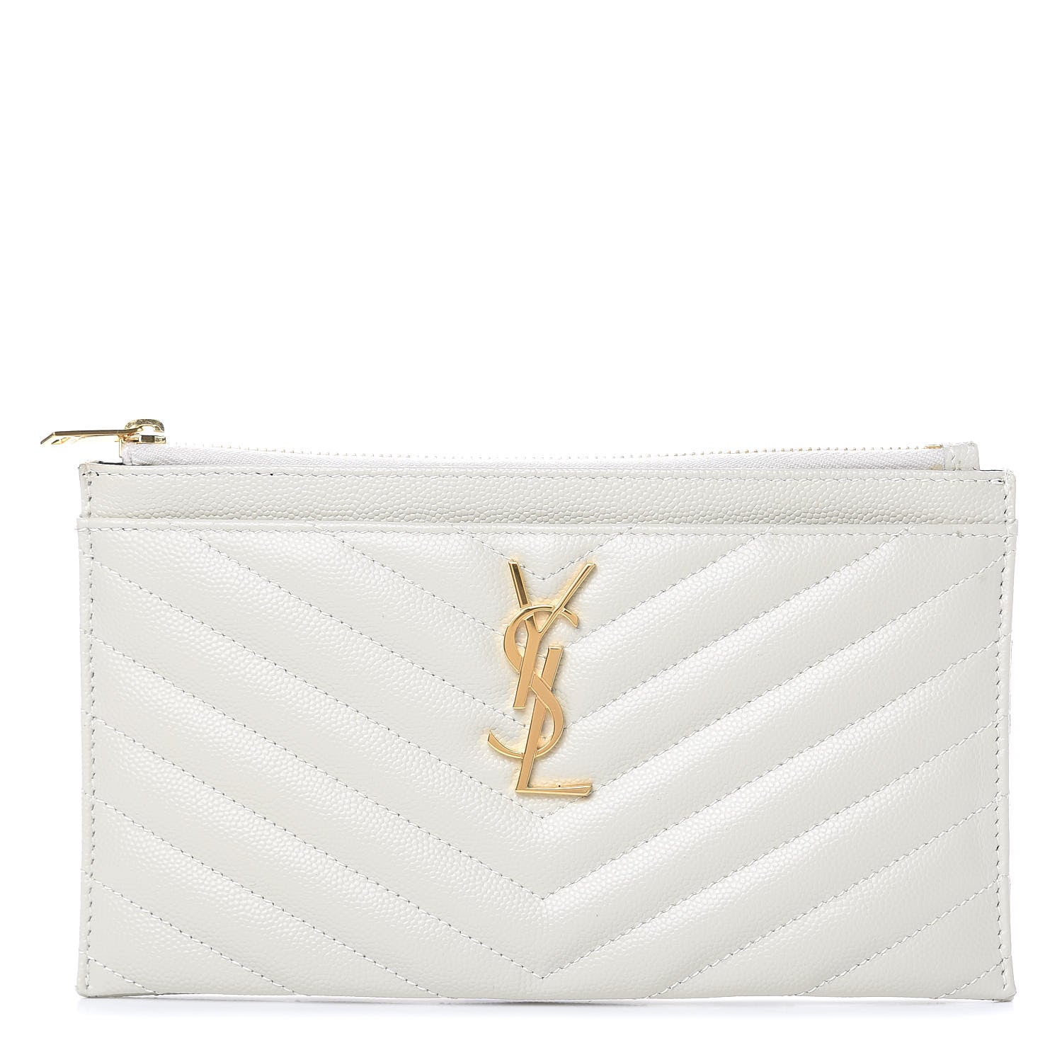 Saint Laurent Grain De Poudre Chevron Monogram Bill Pouch Crema Soft 1 of 7