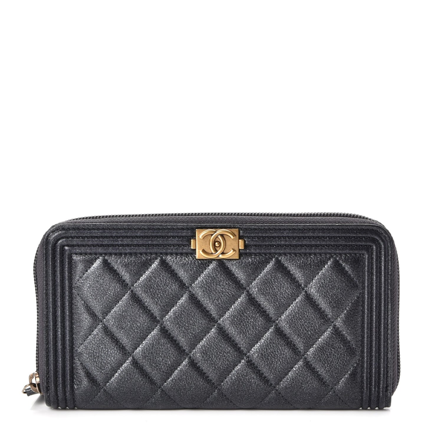 Iridescent Goatskin Quilted Boy Zip Around Wallet Charcoal