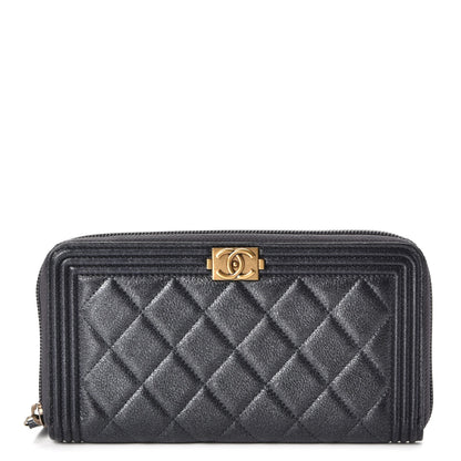 Chanel Iridescent Goatskin Quilted Boy Zip Around Wallet Charcoal 1 of 10