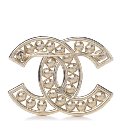 Chanel Pearl Crystal CC Brooch Gold 2 of 3