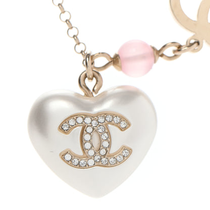 Chanel Resin Crystal CC Heart Necklace Pearly White Gold 4 of 6