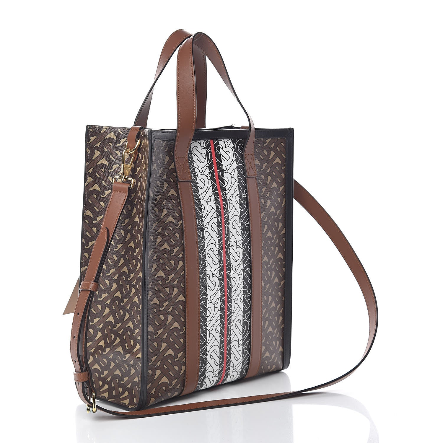 Burberry E-Canvas Monogram Stripe Portrait Tote Bag Bridle Brown 3 of 14
