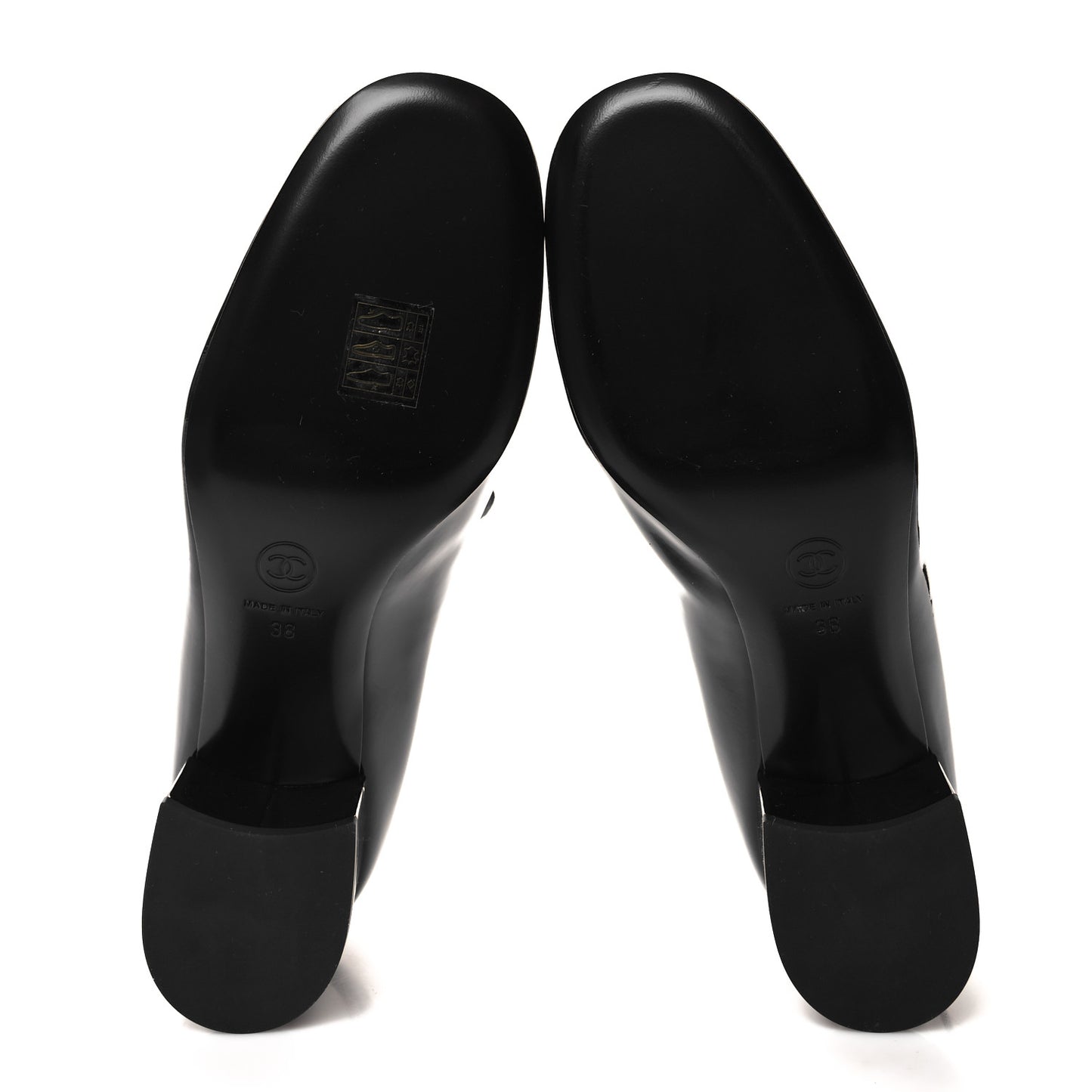 Patent Calfskin Grosgrain CC Mary Jane Pumps 38 Black