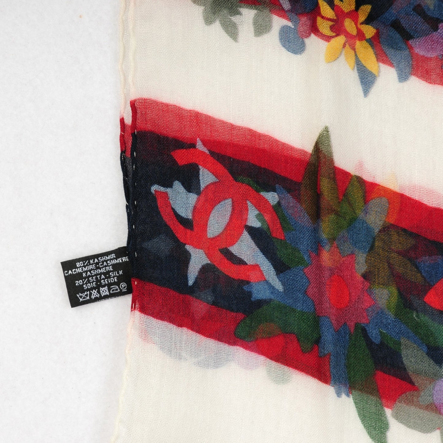 Cashmere Silk Floral CC Scarf Shawl White