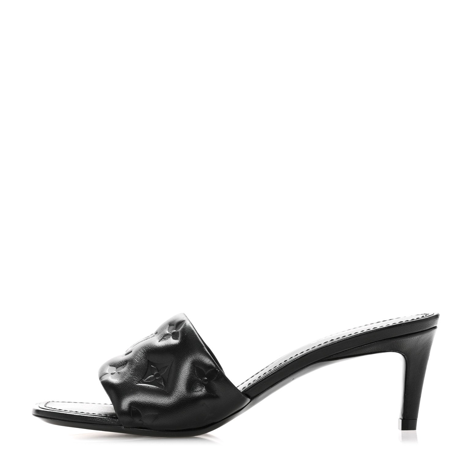 Louis Vuitton Lambskin Embossed Monogram Revival Mid Heel Mules 36 Black 1 of 10