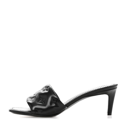 Louis Vuitton Lambskin Embossed Monogram Revival Mid Heel Mules 36 Black 1 of 10