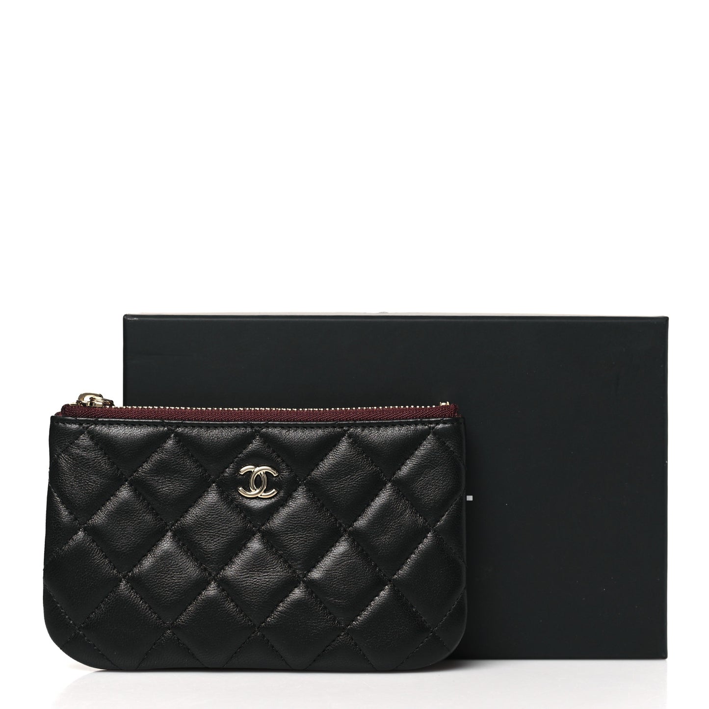 Lambskin Quilted Small Cosmetic Case Black