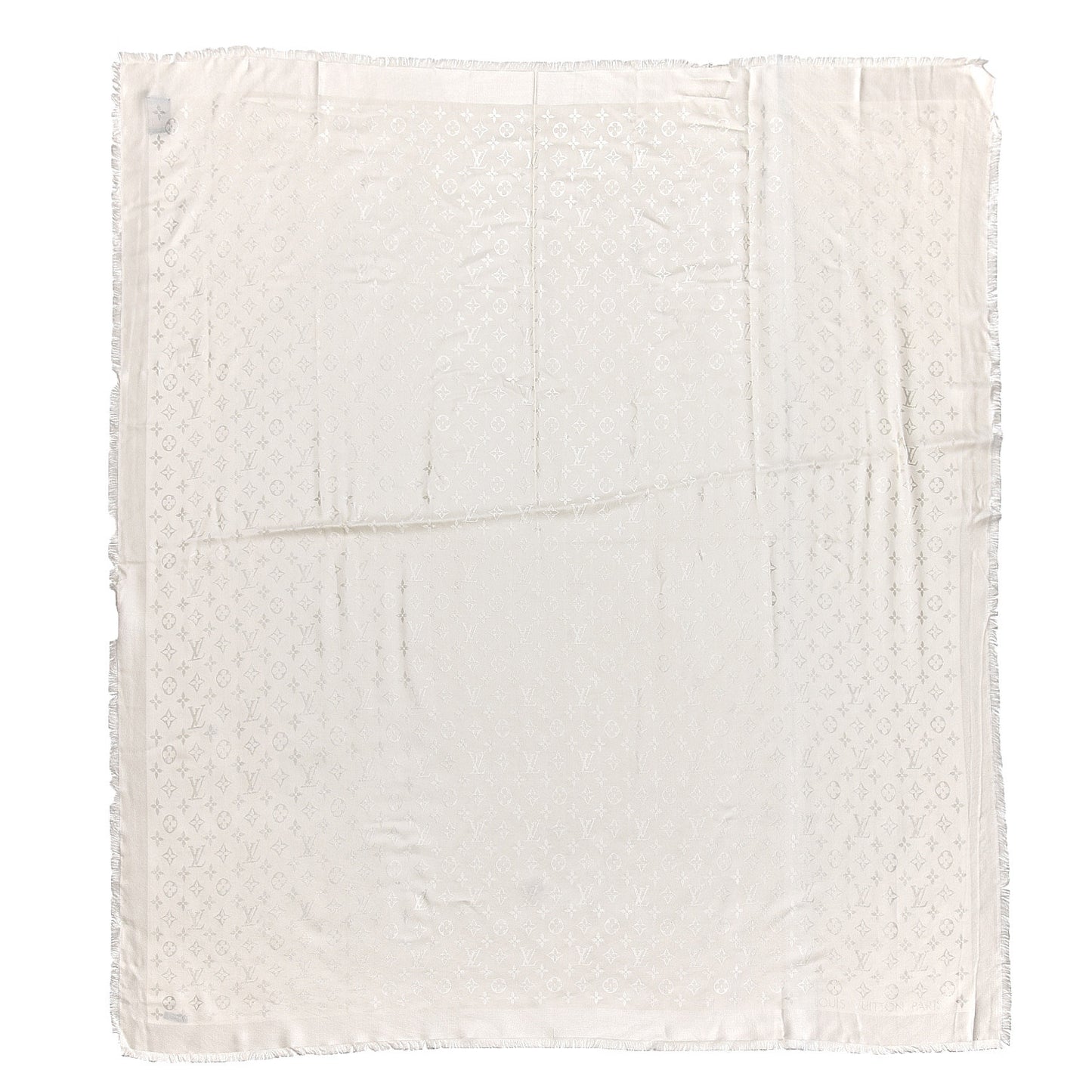 Silk Wool Monogram Shawl White